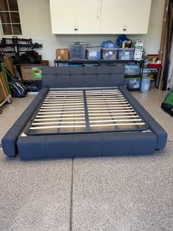 FREE Gray Upholstered Platform Cal King Bed Frame with Headboard