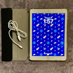 Beautiful White 128GB Apple iPad 6th Gen, 9.7" A1893 , WIFI ONLY with c-cord to Apple c-cord & case!