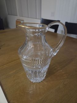 Vintage Cut Glass Crystal Pitcher with Gold Rim – Elegant Serveware