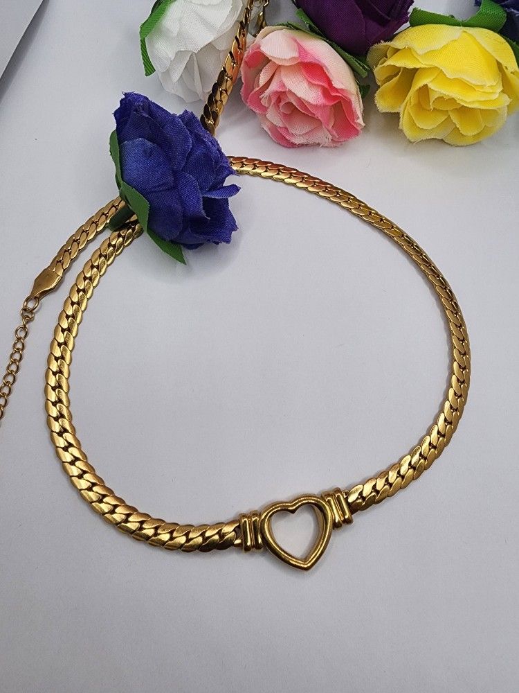 Choker Heart Chain Stainless Steel 18"inches