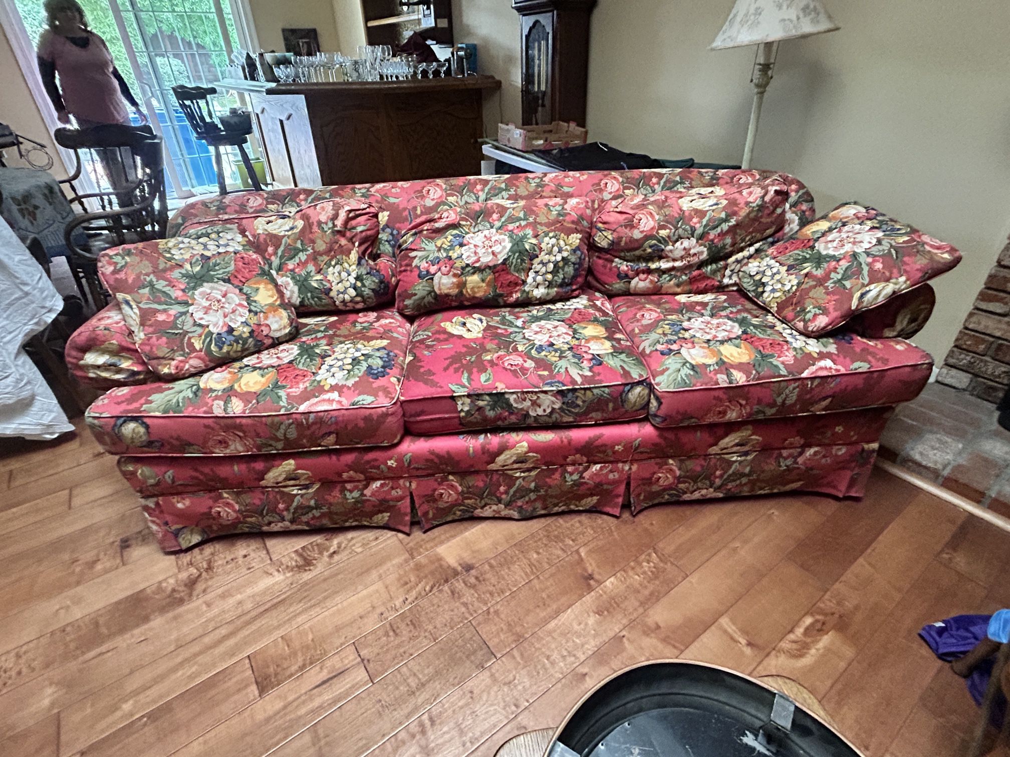 7 Foot Couch Red Floral Couch