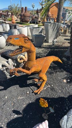Metal Raptor Dinosaur Garden Sculpture