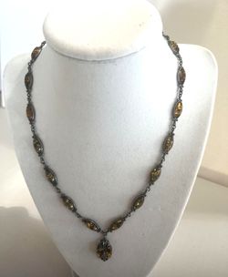 Vintage green amber marquise bezel necklace. $180 or best offer.