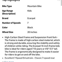 A20215 Kids Bicycle 20 Inch Kids Montain Bike Gear Shimano 7 Speed Bike For Boys And Girls Black Blue Steel