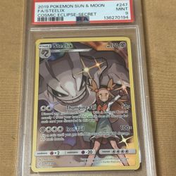 Pokemon 2019 Sun Moon Cosmic Eclipse Secret Rare Full Art STEELIX #247 PSA 9