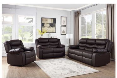 THE BEST VALUE 3 Pcs Brown Reclining Leather Sofa Set Brand New