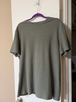 Olive Green Ribbed Crewneck T-Shirt