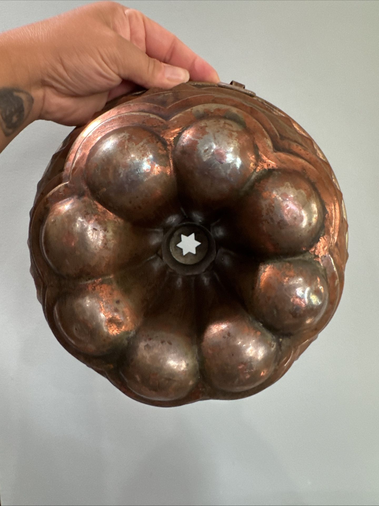 Vintage Christian Wagner Rein Kupfer Bundt Cake Mold Copper German Handmade Hook