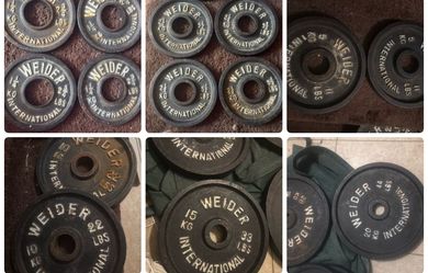 253 lbs Full Complete Set Weider International 2” Plates & Bar