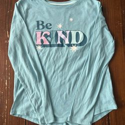 Be Kind Wonder Nation Long Sleeve Shirt Girls 10/12 Large Light Blue Sparkling
