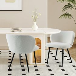 Modern Teddy Dining Chairs Set of 4, Comfy Kitchen Armless Chairs with Thick Cushions, Wingback Chair, Upholstered Dining Room Chairs with Metal Legs 