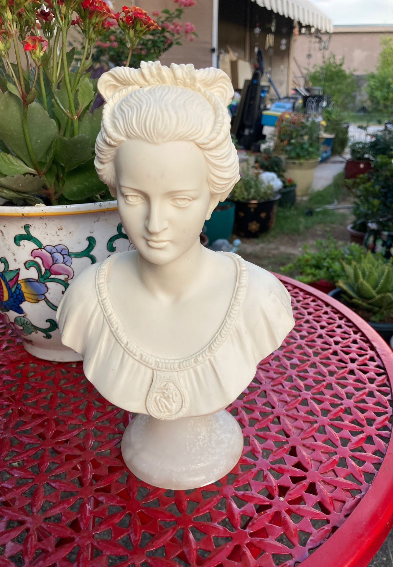 Gorgeous woman bust on a alabaster pedastol made in Italy