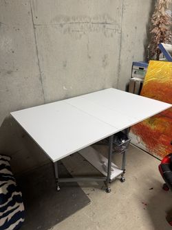 Large White Folding Table on Wheels