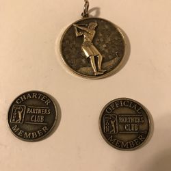 Vintage Ladies Golf Winner Pendant & 2 PGA Charter&Official Member Tokens