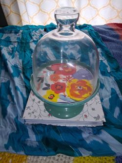 Creamic and glass  cake stand  with polka dots and floral pattern Pioneer woman