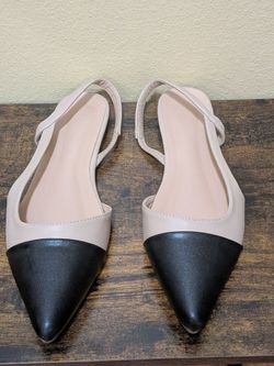 Women's Two-Tone Slingback Flats - Beige & Black - Size 43 (Elegant Style)