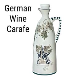 Vintage German Hand Painted Ceramic Wine Carafe 