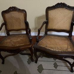 Pair Vintage Style Wood Children’s Cane Chairs