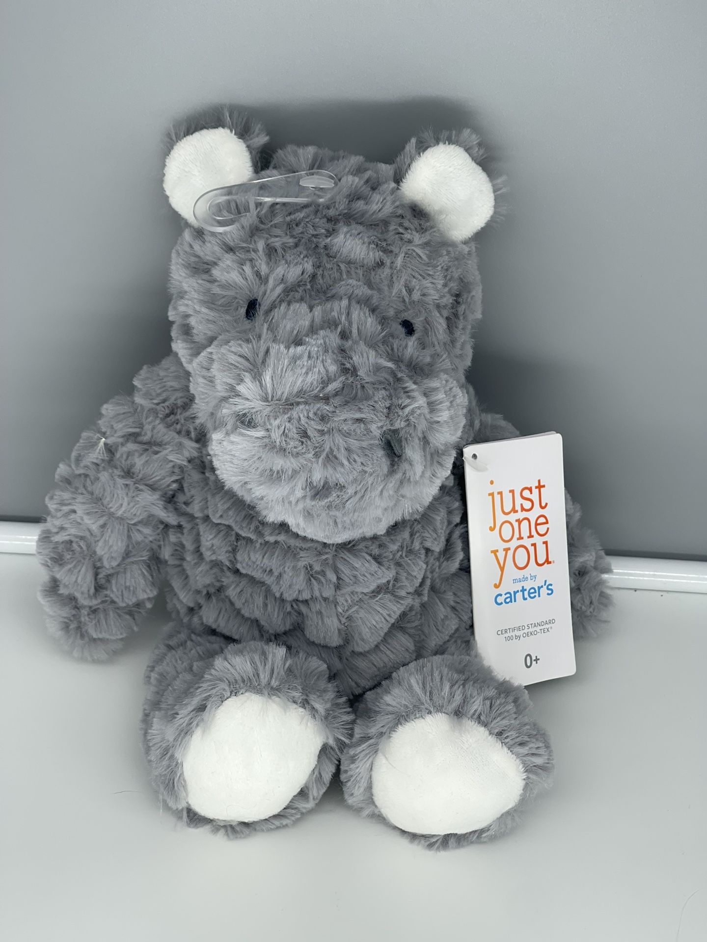 Carters Just One You Target Grey Shaggy Hippo Plush Stuffed Animal Baby Toy NWT