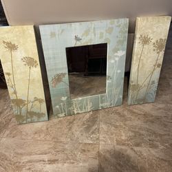 Canvas Art With Mirror & 2 Side Panels