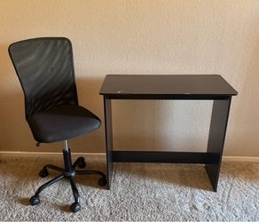 Small Black Computer Desk + Rolling Office Chair