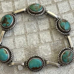 Vintage Silver And Turquoise Chunky Bracelet