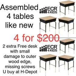 ECR4Kids 4 Pcs Open Front Desk with Metal Storage Book Box, Adjustable, Oak