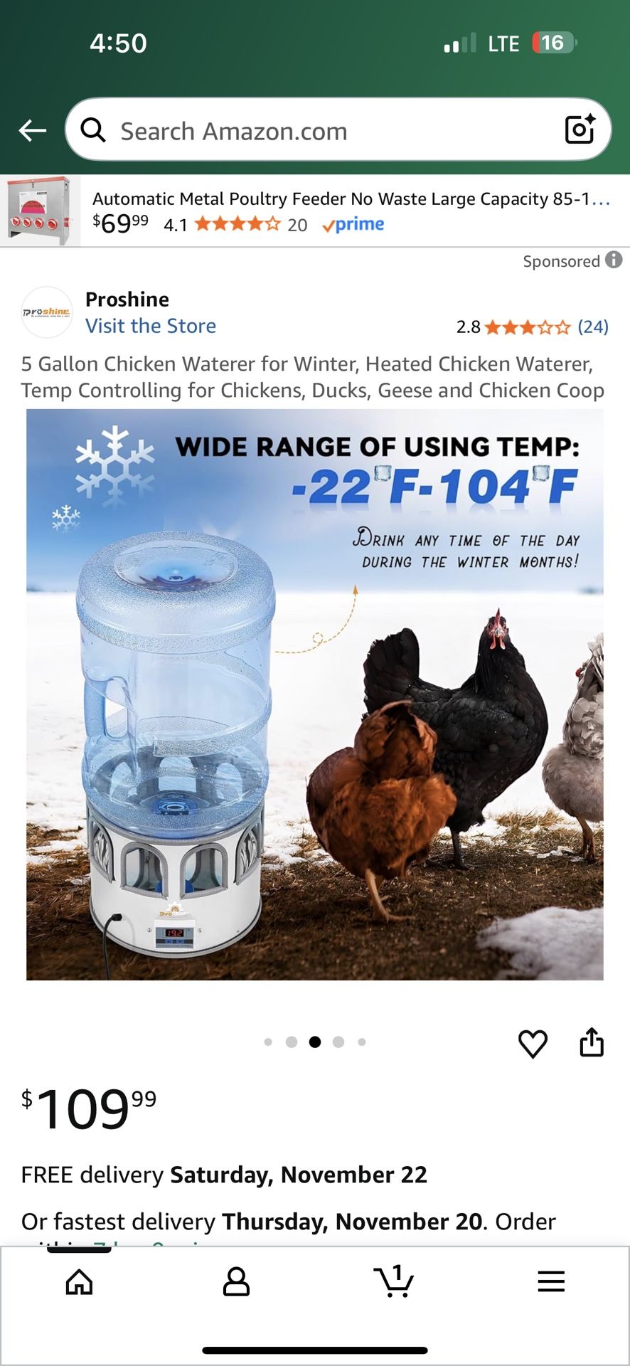 5 Gallon Chicken Waterer for Winter, Heated Chicken Waterer, Temp Controlling for Chickens, Ducks, Geese and Chicken Coop