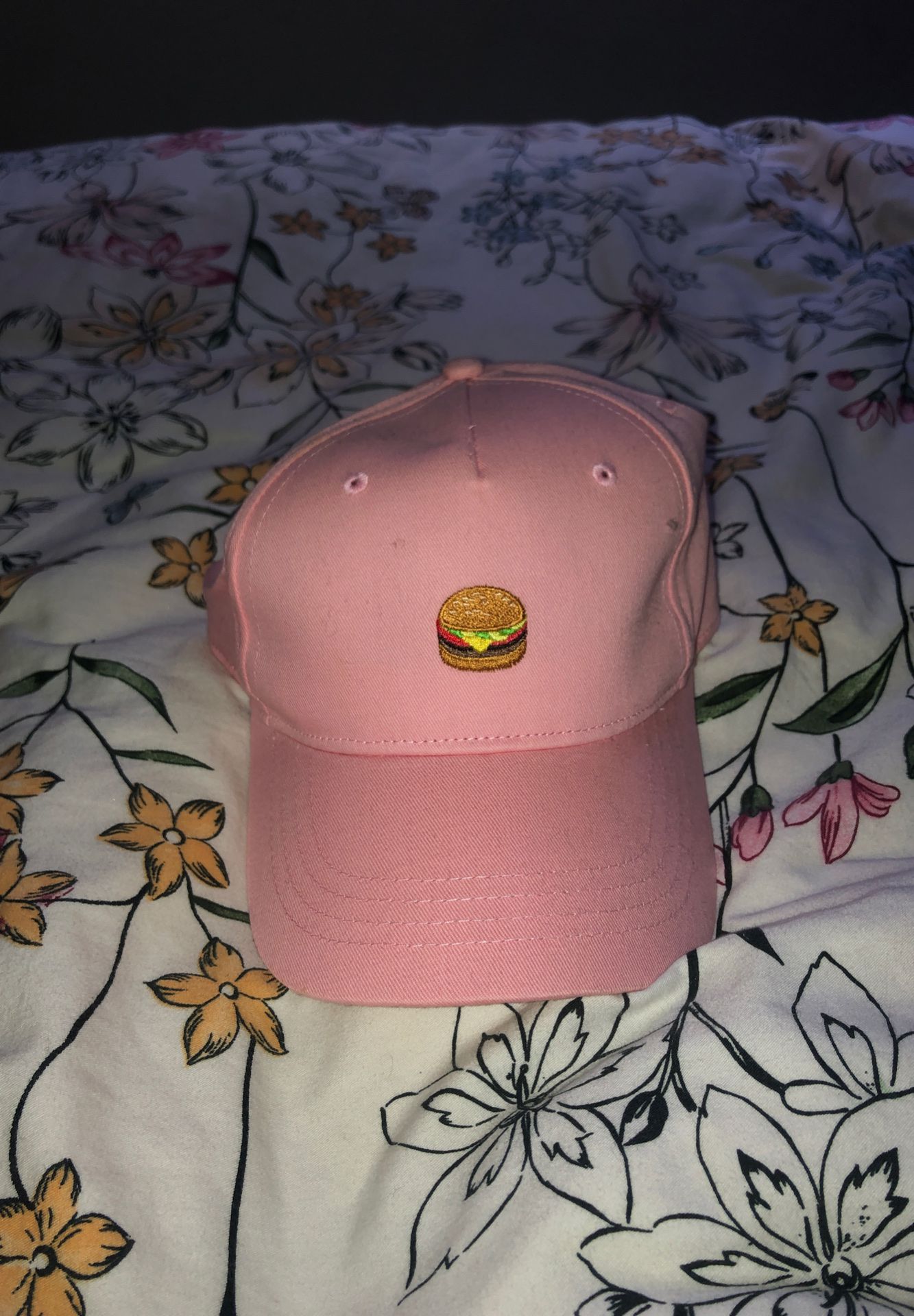 Pink burger baseball hat
