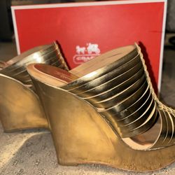 Coach Sandals (Wedges) Gold.  Like New