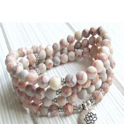 Red Veined Jasper  Mala Buddhist Bracelet Or Necklace Hot Cuff Energy