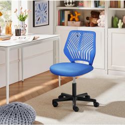 Students Desk Chair Low-Back Armless Study Chair Cute with Lumbar Support Adjustable Height for Youth, Blue
