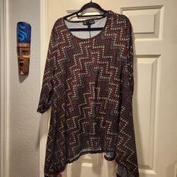 French Laundry Geometric Tunic Top 2X Asymmetrical Hem Boho