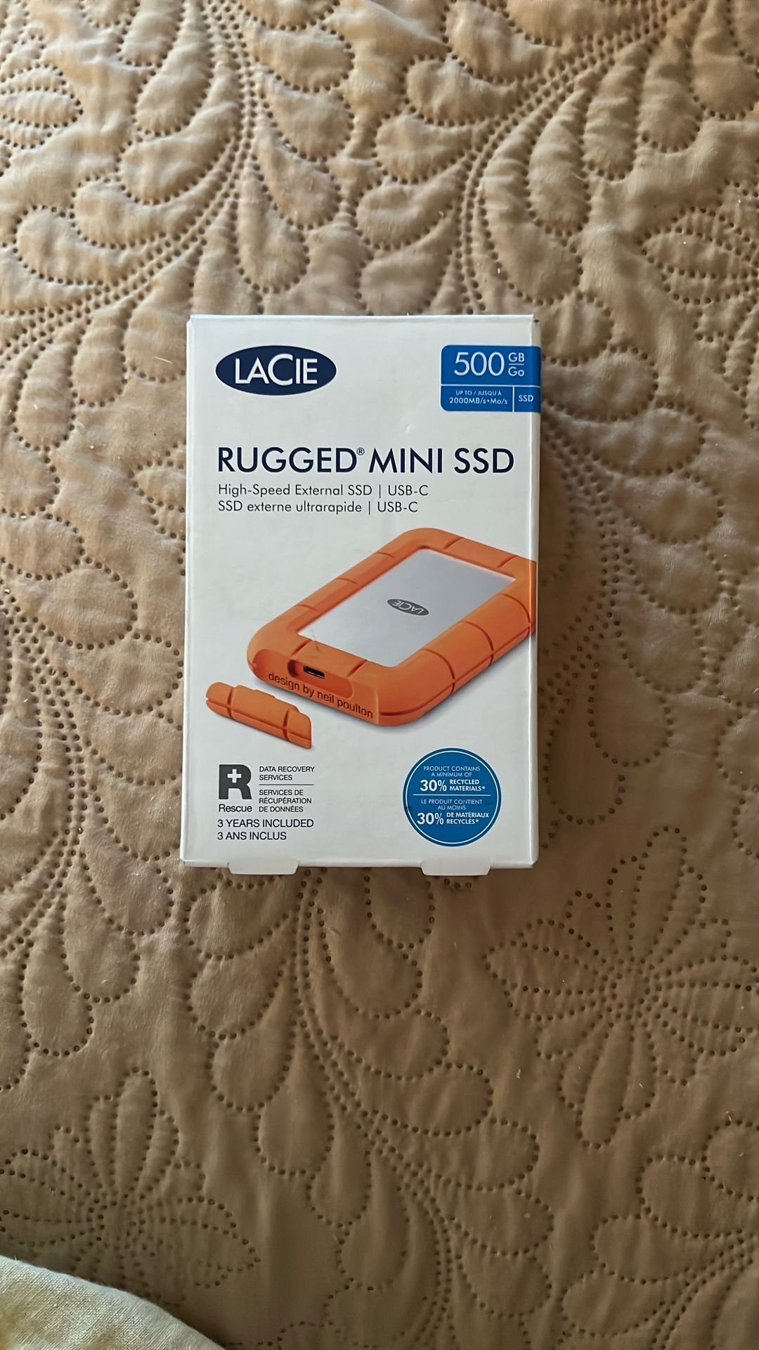 Seagate - LaCie Rugged Mini Externe SSD 500GB, PC/Mac/iPad/Thunderbolt, 40 Gb/s, 2.000 MB/s, Rescue Services (STMF500400) - Orange