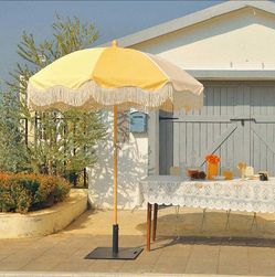 Patio Outdoor Market Fringe Umbrella Tilt Palm Springs - Mimosa Color - Theme Decorative Patio Umbrella - Summer Sale