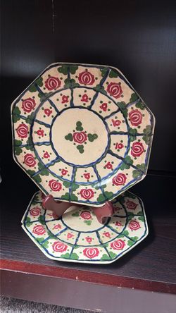 Hand-Painted Ceramic Octagonal Plates Set of 2