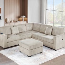 4pcs Sectional Sofa w/ottoman & USB connection 