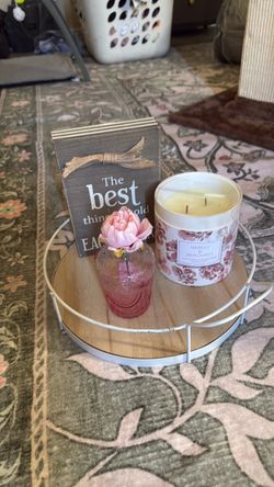 Round Wood and Metal Decorative Tray