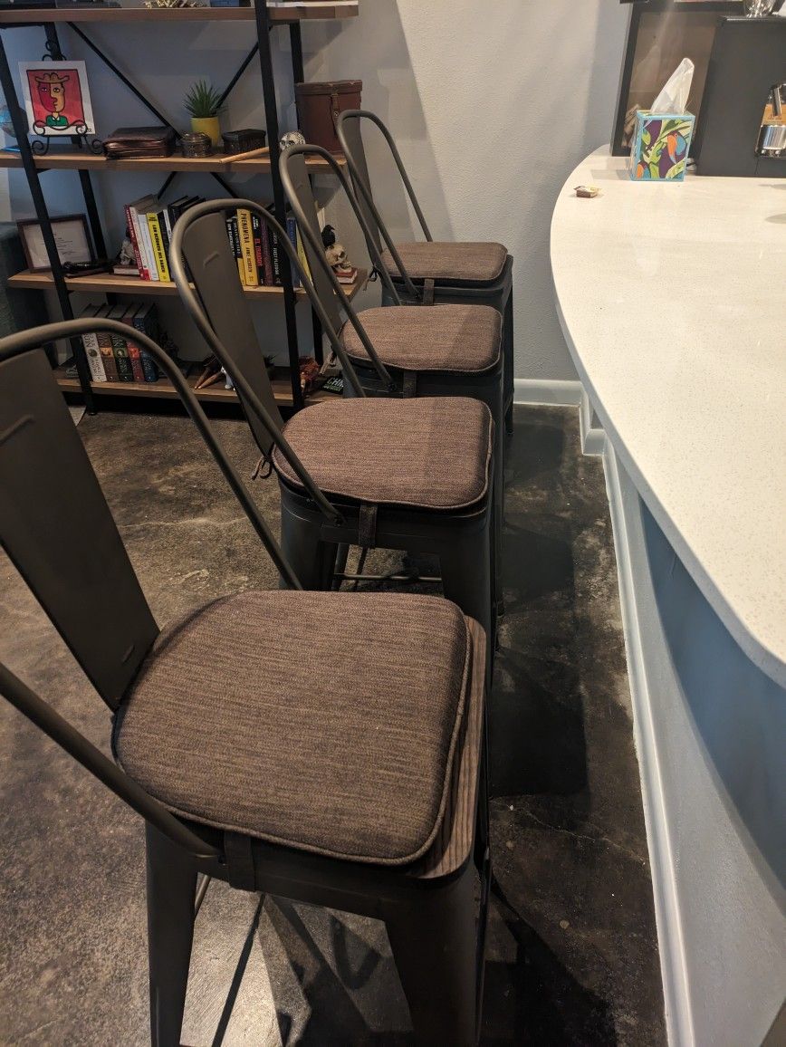 4 Dining Stools Chairs ( Wood Seat, High Backrest & Cushion)