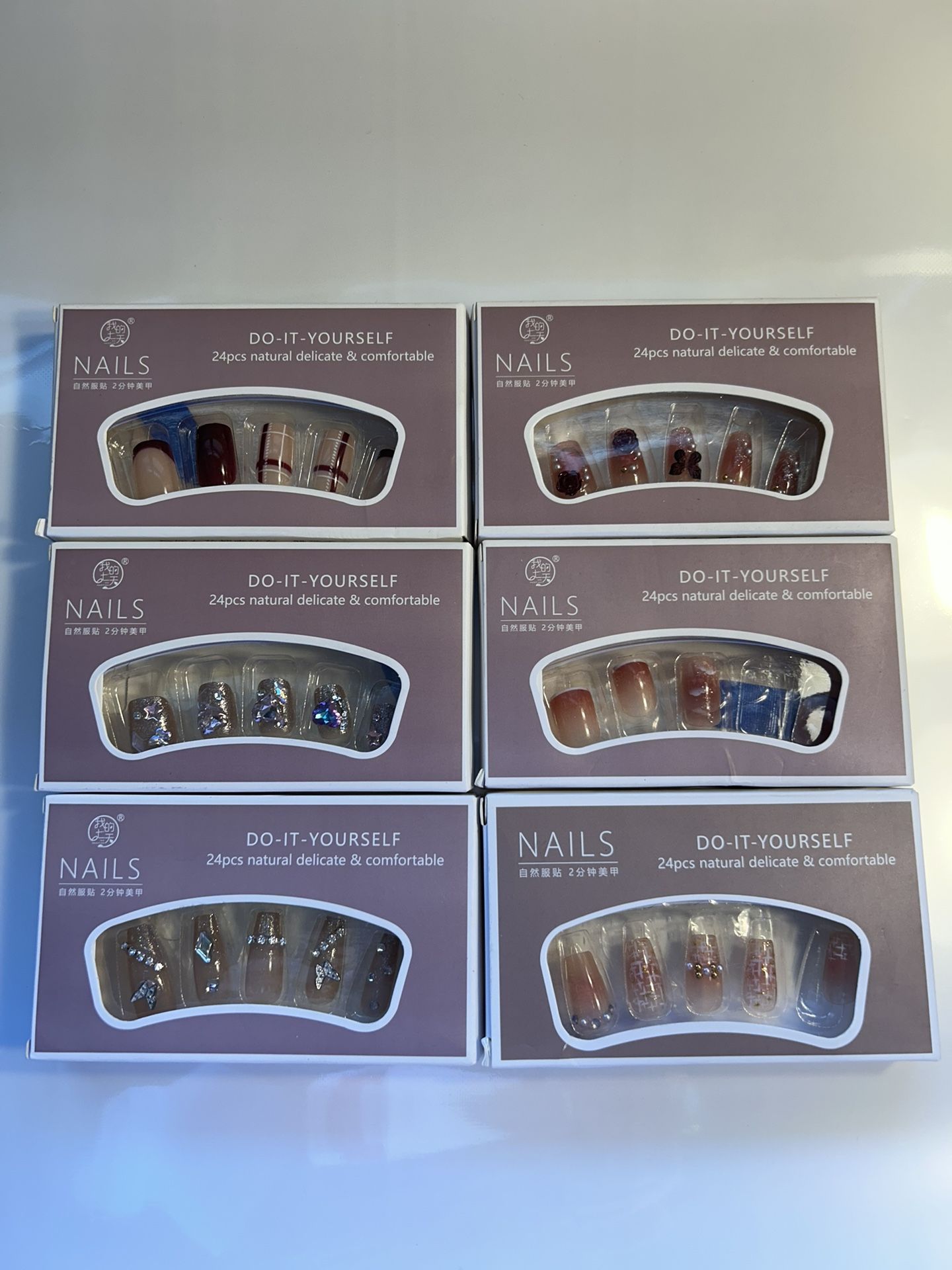 6 Packs 24 Pieces Press On Nails Bundle