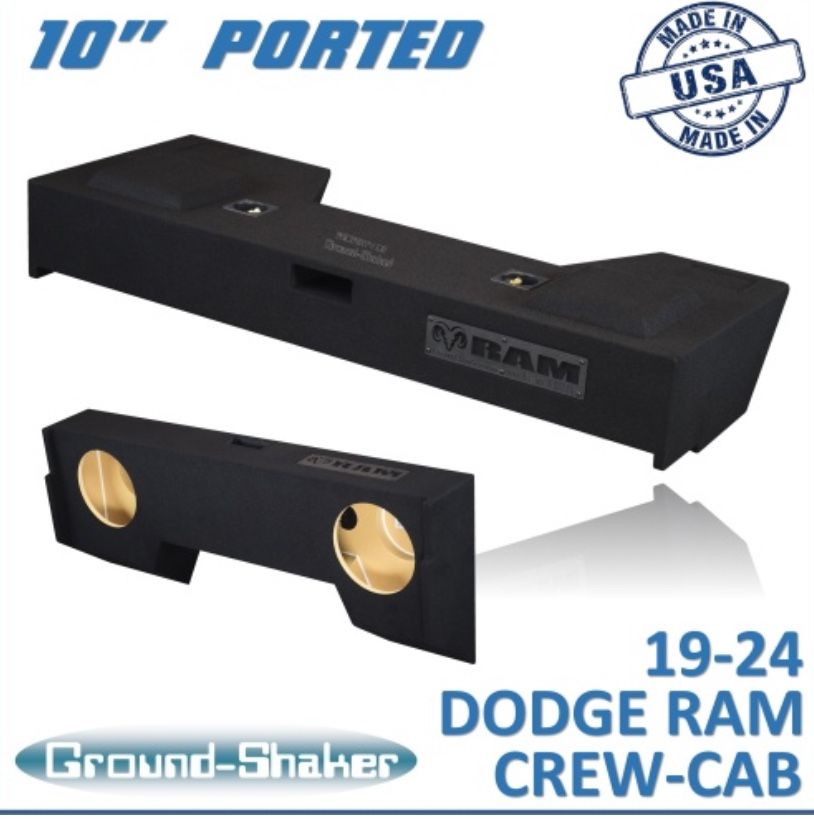 Black 10" Dual Ported Sub Box, Fits 19-24 Dodge Ram 1500 Crew-Cab
