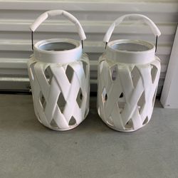 2 White Vases With Handles 