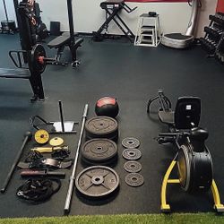Full Gym Set With Row Machine & Rogue Bumper Plates