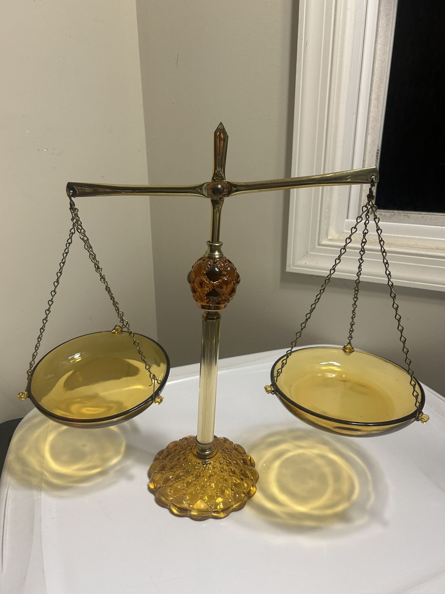 Vintage PRINCESS HOUSE Scales of Justice-Amber Glass & Brass Scale