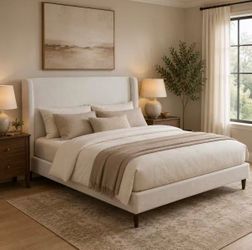❤️‍🔥 #A  King Size Upholstered Bed Frame Color: Light Sage 51” Tall Headboard • Chenille Fabric • No Box Spring Needed  Price: $110