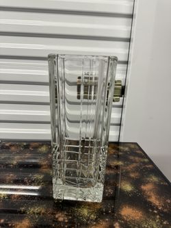 Clear Glass Rectangular Vase Plaid Grid Pattern Decorative Vase