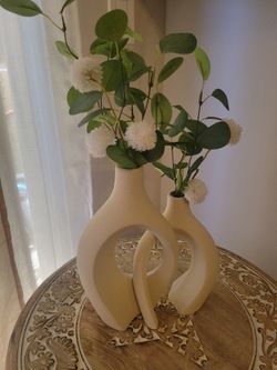 🤍XL Beige Ceramic Hollow Vases — Set of 2