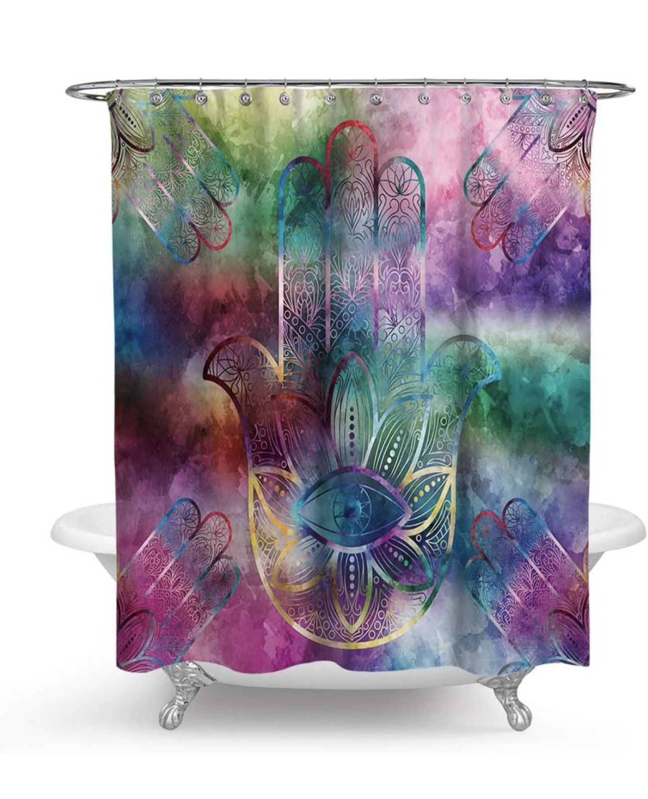 Boho Shower Curtain Set for Bathroom ,Bohemian Retro Thickened Bright Color Fabric Mandala Shower Curtain with Hooks,Waterproof,Machine Washable 72x72