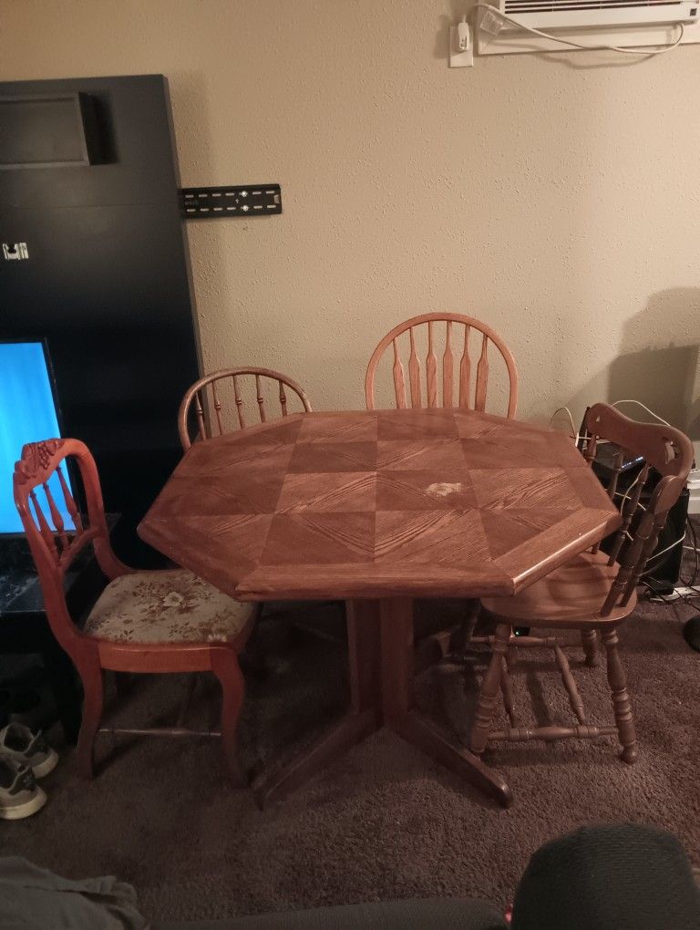 Compact Wood Dining Table with 4 Chairs