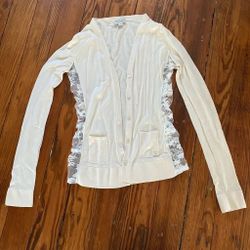 TEMPERLEY LONDON High Quality Ivory Cream Fine Wool Silk and Cashmere Cardigan with Lace Sides   Size Small  Excellent condition.  67% Super Fine Wool